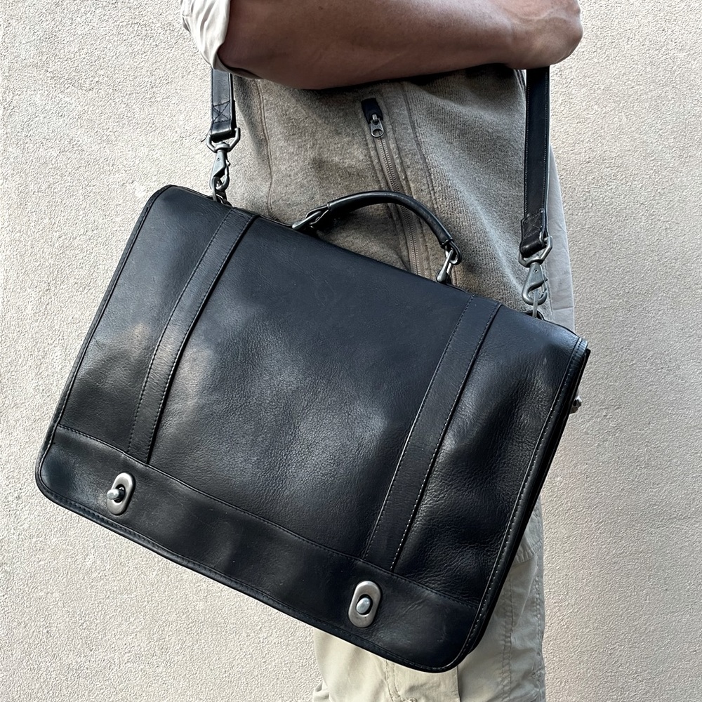 DILANA VTG Black Leather Travel Briefcase